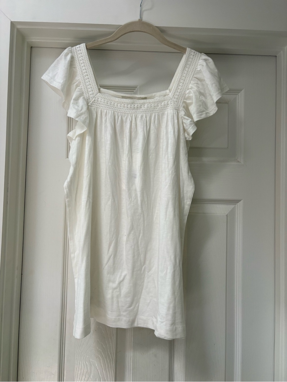 DownEast Cream Square Neck Ruffle Sleeve Tank